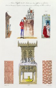 أثاث القرن الخامس عشر ، من "Monuments Francais" ، الطباعة الحجرية بواسطة Amedee Peree ، 1839 بواسطة غابرييل ويليمين